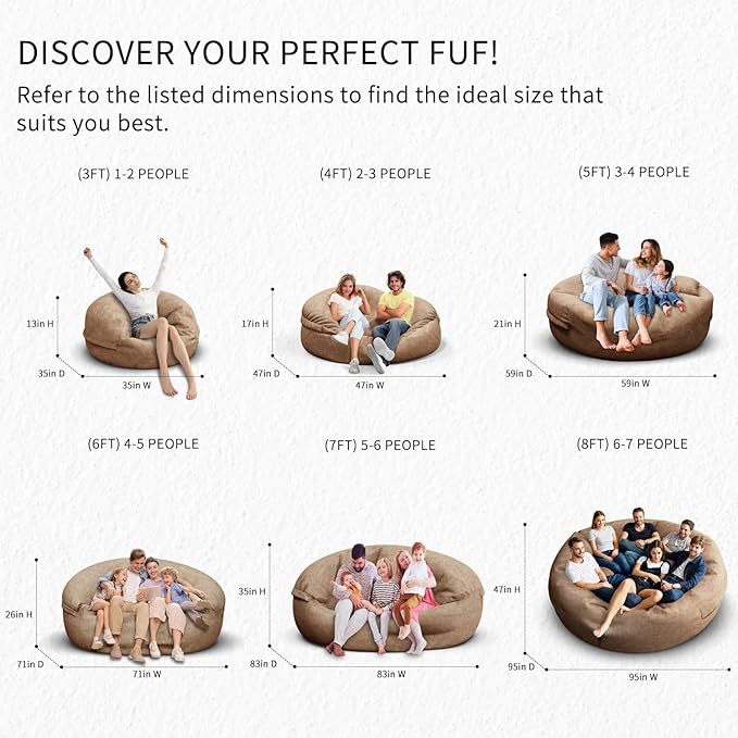 Bean Bag Chair for Adults 6FT,Soft Removable Cover for Teens/Girls Bedroom,Fluffy Giant Round Floor Beanbag Lounger Chairs (No Filler,Tan)