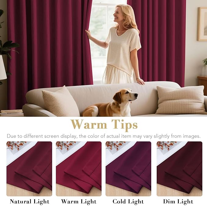H.VERSAILTEX Christmas Blackout Curtains Thermal Insulated Blackout Curtains for Party- Antique Copper Grommet Top Window Drapes - Burgundy- 52" W x 72" L - (Set of 2 Panels)