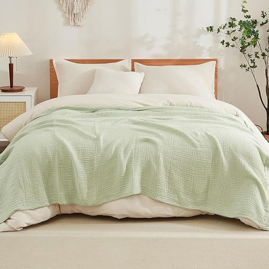 EMME Cotton Throw Blanket for Couch Soft Muslin Blankets 50"x60" Lightweight Breathable Blanket All Season Gauze Blanket, Mint Green