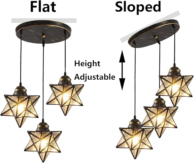 Glass Glam Chandelier Star Pendants Light Fixture Modern Elegant Ceiling Hanging Lights Included LED Warm Light Bulbs Oiled Bronze