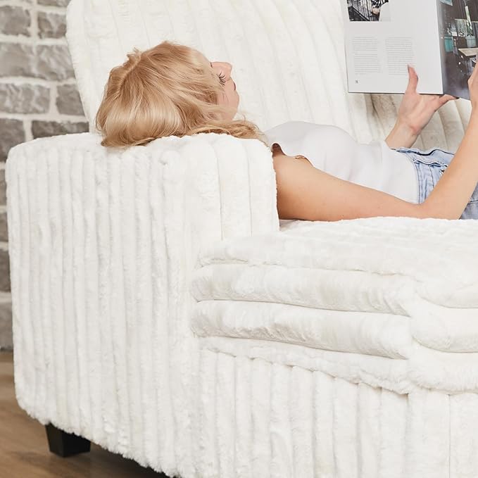 Belffin Plush Corduroy Modular Sectional Sofa with Pull Out Bed Convertible Small Sectional Corner Couch for Living Room White Couch