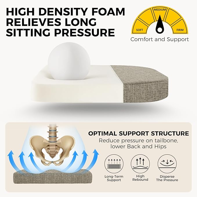 downluxe Indoor Chair Cushions for Dining Chairs, Soft and Comfortable Textured Foam Kitchen Chair Pads with Ties and Non-Slip Backing, 16" x 16" x 2", Khaki, 4 Pack