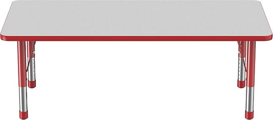 Factory Direct Partners FDP Rectangle Activity School and Classroom Kids Table (30 x 60 inch), Toddler Legs, Adjustable Height 15-24 inches - Gray Top and Red Edge