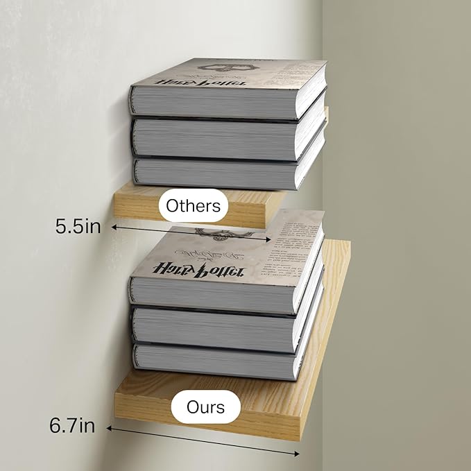 BAYKA Floating Shelves for Wall, 22.5 inches Wall Mounted Rustic Wood Shelves for Bathroom, Bedroom, Living Room, Floating Shelves for Books/Storage/Decor (Oak-Toned,Set of 3)