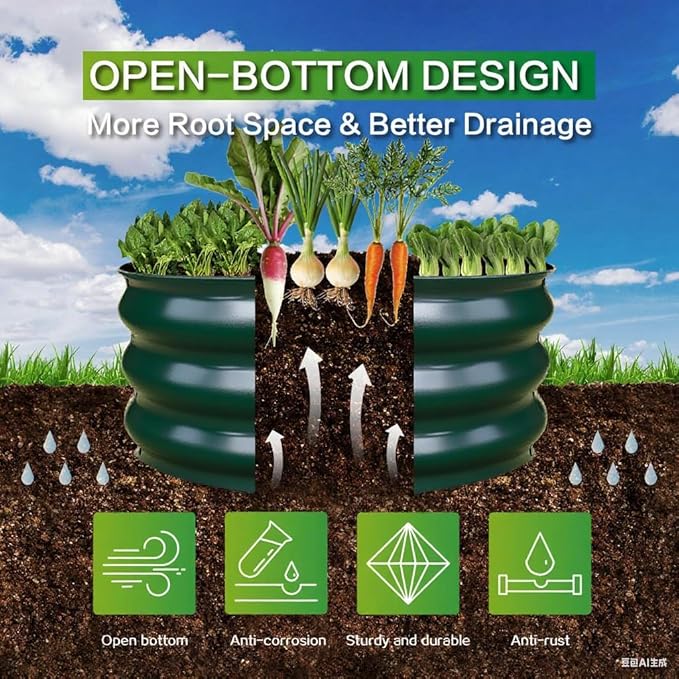 GARDMAX 2 Pack 2x2x1FT Galvanized Round Raised Garden Bed Kit, Metal Planter Boxes Outdoor with Easy Assembly, Large Garden Bed for Vegetables, Fruits, Flower, Herbs Dark Green