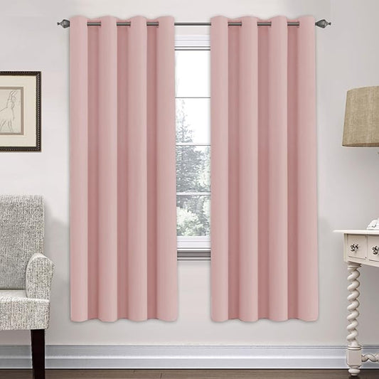 H.VERSAILTEX Ultra Soft Microfiber Thermal Insulated Antique Copper Grommet Blackout Curtains/Window Treatment Draperies 52 by 72 - Inch for Living Room/Bedroom, Set of 2 - Baby Pink