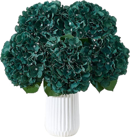 8Pcs Emerald Green Fake Flowers Silk Hydrangea Artificial Flowers Bouquets Faux Hydrangea Stems for Home Table Centerpieces Wedding Party Decoration