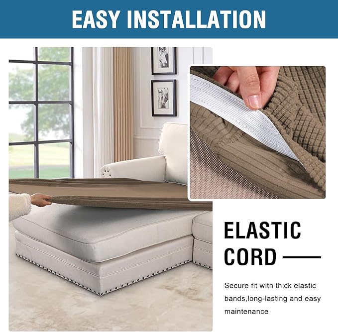 H.VERSAILTEX Super Stretch Individual Chaise Cover Sectional Couch Covers for L Shaped Sofa Both Left/Right Featuring Thick Jacquard Textured Twill Fabric (1 Piece Chaise Cover Large, Macchiato)