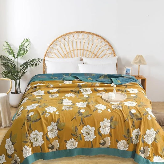 Boho Throw Blanket for Bed - 100% Pure Cotton Ultra Soft Rustic Quilt - Farmhouse Decor Bed Blankets, All Season Rustic Throw for Sofa Couch Chair(60"×80", Flower Branch 2)