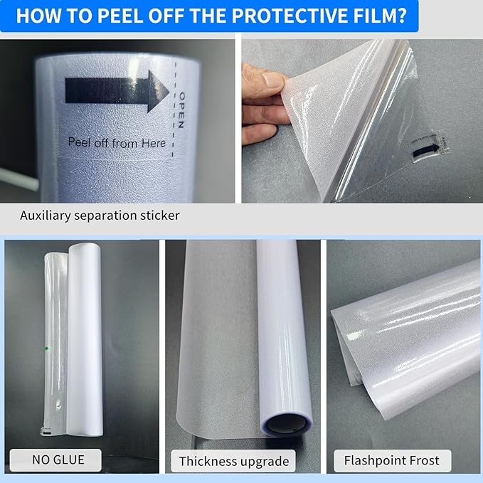 Frosted Glass Window Privacy Film Decorative, Bathroom Privacy Film for Glass Windows Cover, Static Cling, Removable, Reusable, Anti-UV, Anti-Glare, Heat Blocking, （Flash Point Pure,35.4X157.4Inch）