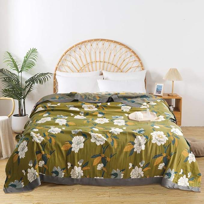 Boho Throw Blanket for Bed - 100% Pure Cotton Ultra Soft Rustic Quilt - Farmhouse Decor Bed Blankets, All Season Rustic Throw for Sofa Couch Chair(60"×80", Flower Branch)
