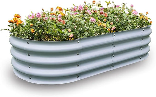 Gardmax Galvanized Raised Garden Bed, Lightweight Planter Boxes Outdoor with Easy Assembly, Large Garden Bed for Vegetables, Fruits, Flower Silver