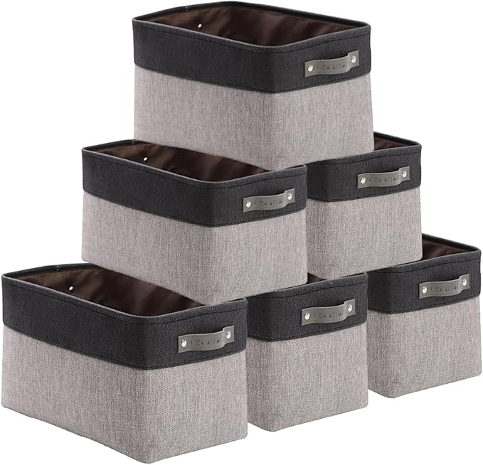 DECOMOMO Small Storage Basket, Closet Storage Bins, Baskets for Organizing Shelves (Grey & Black, Small - 6 Pack)