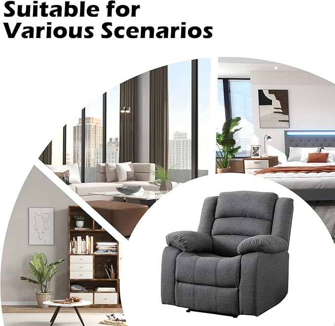 EBELLO Classic Power Recliner Chair, Oversized Electric Reclining Chair with Overstuffed Cushion and Back, Soft Fabric Adults Single Recliner Sofa for Living Room, Set of 2 Grey