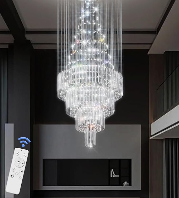 Flashing God D32 x H79'' Modern Crystal Chandelier for High Ceiling Large Foyer Chandeliers Large Raindrop Chandelier for Foyer Living Room Entryway Staircase Villa