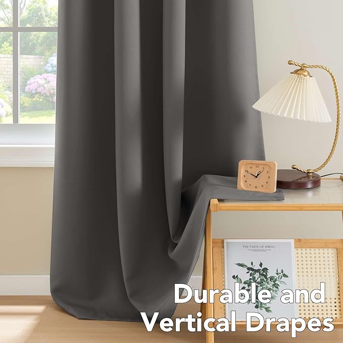 H.VERSAILTEX Blackout Curtains for Bedroom Thermal Insulated Room Darkening Living Room Curtains 72 Inch Long Grommet Privacy Protection Window Curtain Panels/Drapes, 2 Panels, Charcoal Grey