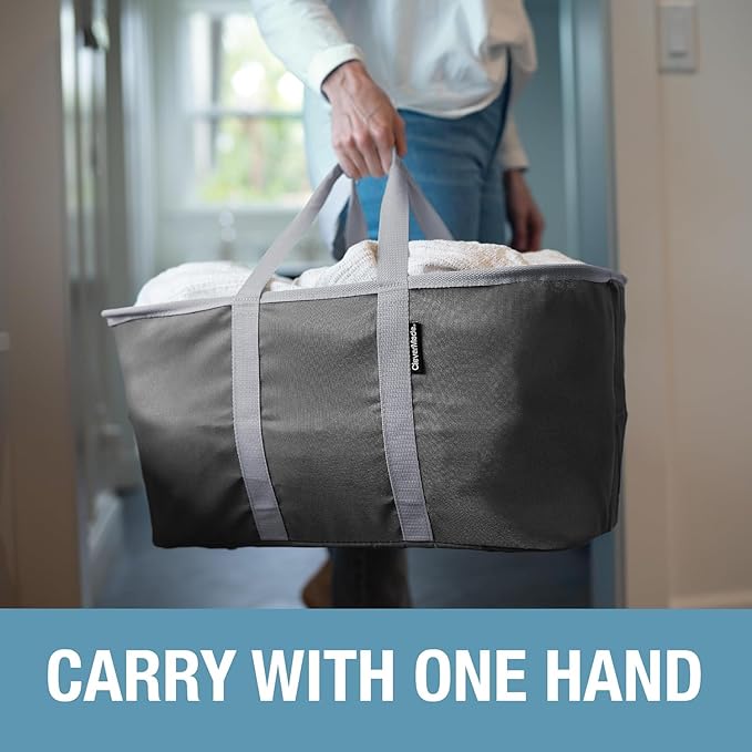 CleverMade Collapsible Laundry Tote - LUXE Navy Noir Cream 2Pack 50L - Foldable Storage Organization Container Clothes Laundry Room Storage Solution