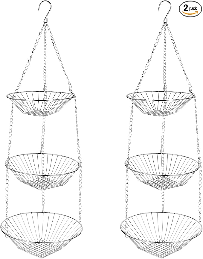 3-Tier Kitchen Wire Storage Basket Hanging Fruit Storage 2 Pack