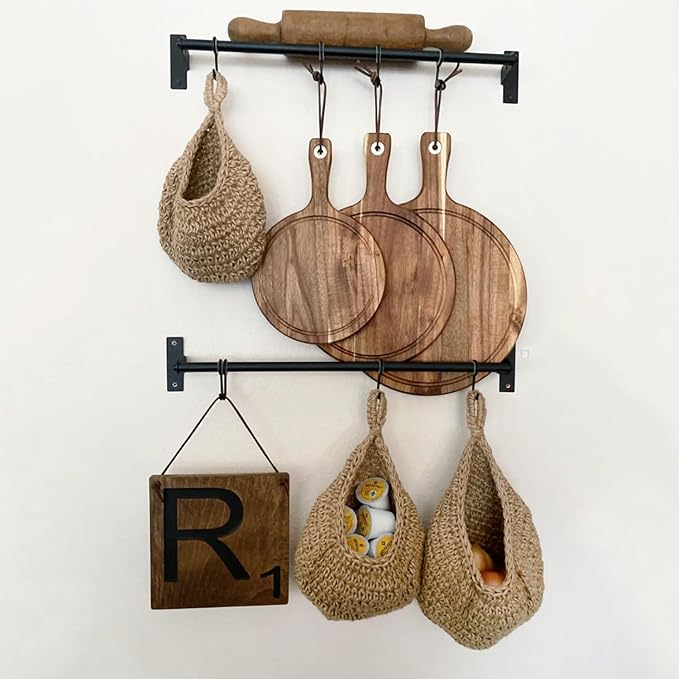 3 Pack Hanging Wall Basket with Hook, 3 Size Wall Hanging Fruit Baskets, Hanging Baskets for Organizing, Hanging Fruit Baskets for Kitchen, Restaurant, Coffee Shop, Party and Garden Decor