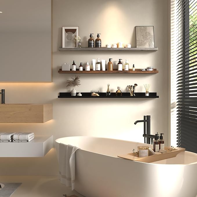 Giftgarden 47 Inch Multi Colors Floating Shelves for Wall Mount, Assorted Colors Wood Wall Shelf Ledge for Bathroom Bedroom Living Room Kitchen Storage, Set of 3 Different Sizes