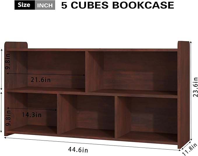 Book Shelf Set of 2, 5 Cubes Storage Organizer, Freestanding Cherry Bookshelf Cube Shelf for Bedroom, Living Room, Home Office, Open Bookshelf Wooden Bookcase