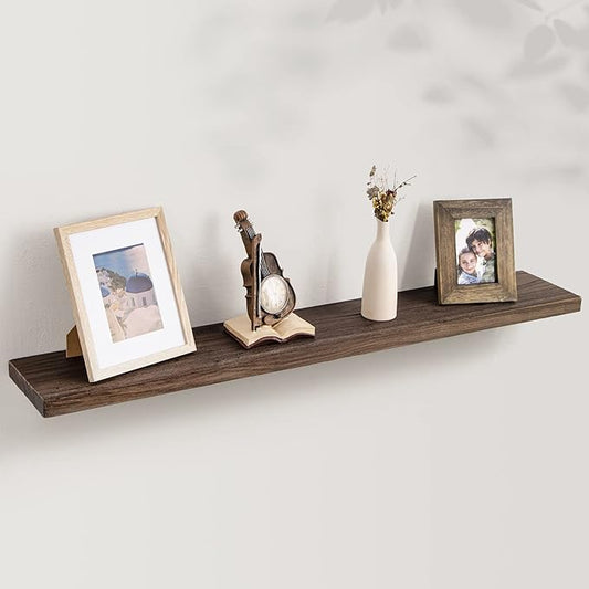 Axeman Floating Shelves for Wall, Rustic Elm Wood 48'' x 8" Deep Wall Shelf with Invisible Bracket, Large Long Wall Mounted Storage Shelves for Living Room, Bedroom, Kitchen, Bathroom Decor, Walnut