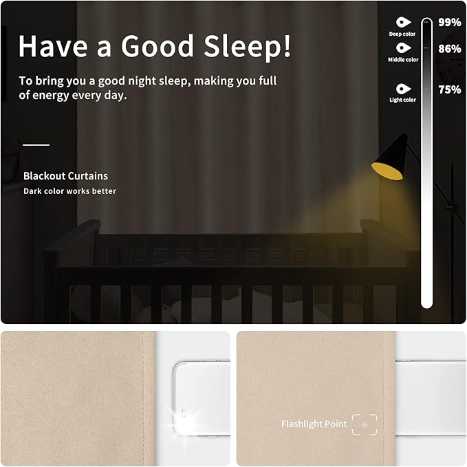 Easy-Going Blackout Curtains for Bedroom, Solid Thermal Insulated Grommet and Noise Reduction Window Drapes, Room Darkening Curtains for Living Room, 2 Panels (34x84 in, Beige)