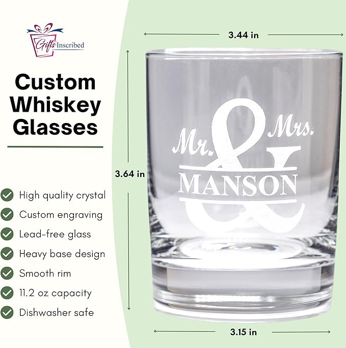 Gifts Inscribed Personalized Whiskey Decanter Set - Engraved Whiskey Decanter Bottle & Set of 4 Custom Drinking Glasses Laser Etched - Customized Whisky Gift for Wedding, Birthday, Fathers Day