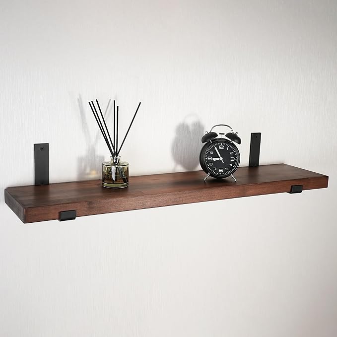 CONSDAN Floating Shelves for Wall Mounted Book Shelf Hanging Shelves Floating Bookshelf for Bedroom, Bathroom, Living Room, Kitchen USA Grown Solid Hardwood, Dark Maple 48x7.5x1.5 in (Set of 2)