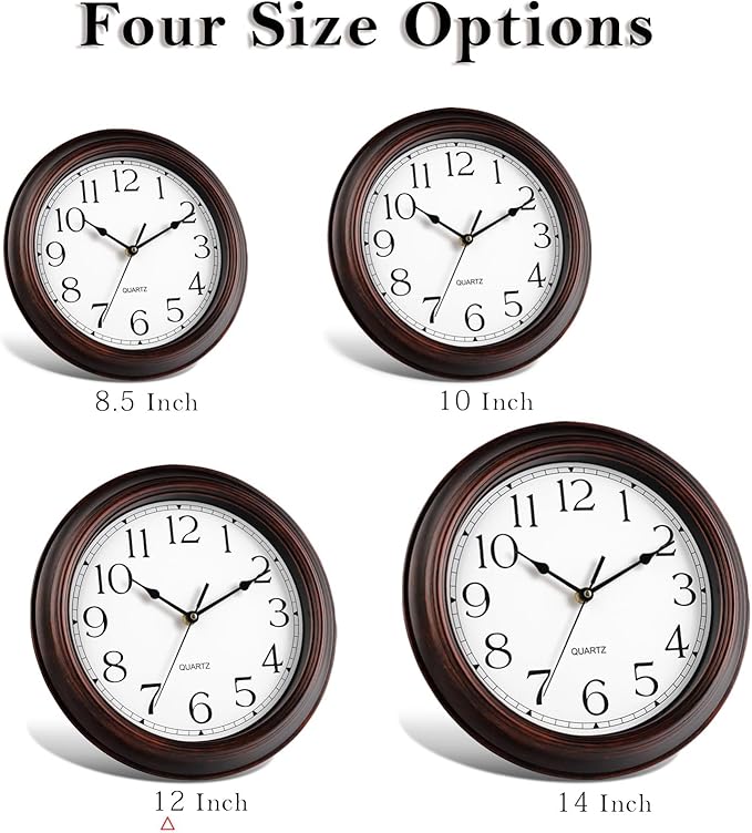 12 Inch Wall Clocks Battery Operated Silent Non-Ticking Wall Clock Vintage Retro Rustic Style Decorative for Living Room Kitchen (Bronze)