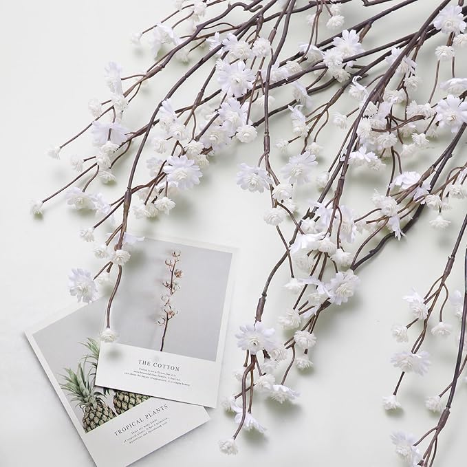 Geegoods 10 Stems White Faux Flowers for Vase – Real Touch Artificial Baby Breath Branches Long Stem for Tall Vase Indoor Home Table Centerpieces Decoration