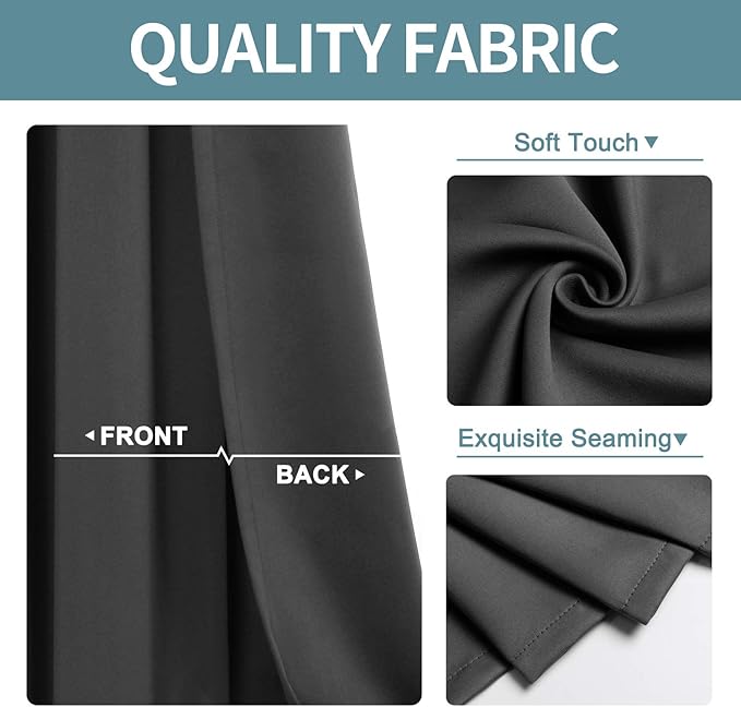 ChrisDowa Blackout Curtains 90 Inches Long 2 Panels Set for Living Room, Grommet Thermal Insulated Room Darkening Curtains for Bedroom (Dark Grey, 52 x 90 Inch)