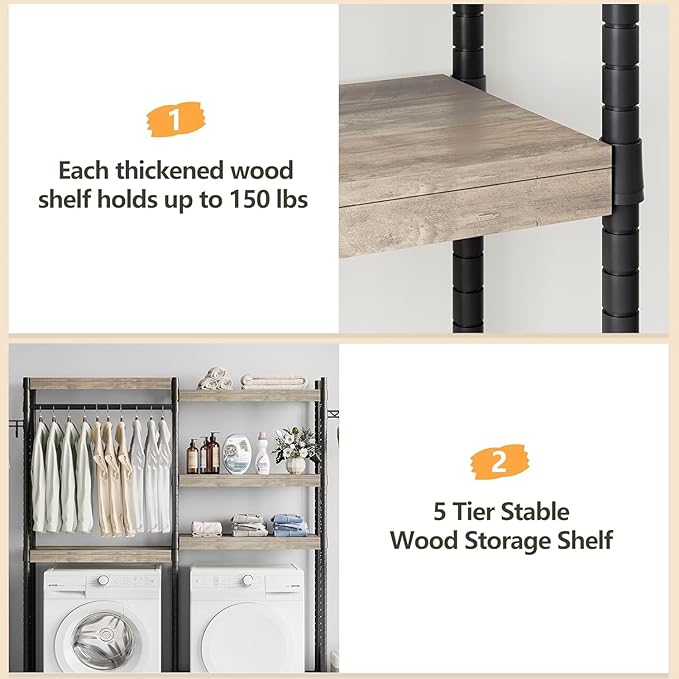CABIHOME Heavy-Duty Laundry Shelf with Drying Racks | Space-Saving Adjustable Over-Washer Storage Organizer | 4-Tier Bathroom & Laundry Room Shelving Unit (Engineered Wood, 28")