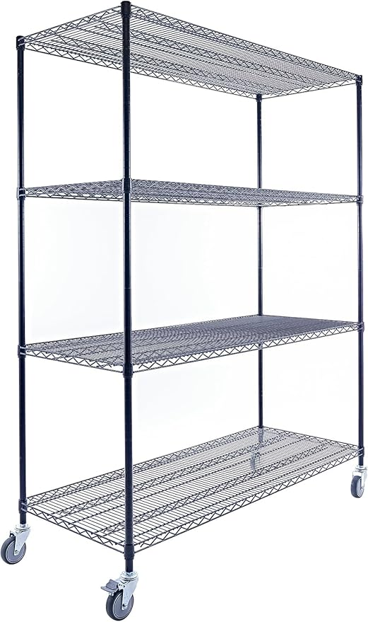 60"x24"x72" Premium Metal Steel 4-Tier Wire Shelving NSF 3200 LBS MAX Capacity Heavy Duty Storage Rack for Hospitals, Schools, Commercial Spaces, and Garages w/Premium Wheels