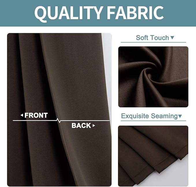 ChrisDowa Brownout Curtains 48 inches Long for Bedroom - 2 Panels Set Grommet Thermal Insulated Room Darkening Curtains for Living Room (Brown, 42 x 48 Inch)