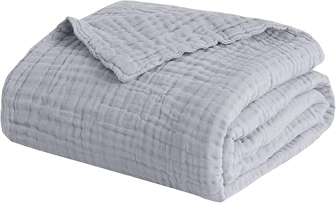 EMME Cooling Throw Blanket for Hot Flashes 100% Cotton Muslin Throw Blankets for Couch Breathable Gauze Blanket All Season Soft and Lightweight Pre-Washed Cotton Blanket (Light Grey, 50"x70")