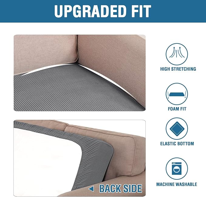 H.VERSAILTEX Super Stretch Individual Seat Cushion Covers Sofa Covers Couch Cushion Covers Slipcover Sets Thick Jacquard Textured Twill Fabric (1 Piece Chair Cushion Cover, Grey)