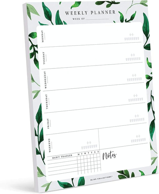 Bliss Collections Weekly Planning Pad, Desk Calendar - Greenery - Undated Tear-Off Sheets Notepad - Calendar, Organizer, Scheduler for Goals, Tasks, Ideas, Notes & To-Do Lists - 8.5" x 11", 50 Sheets