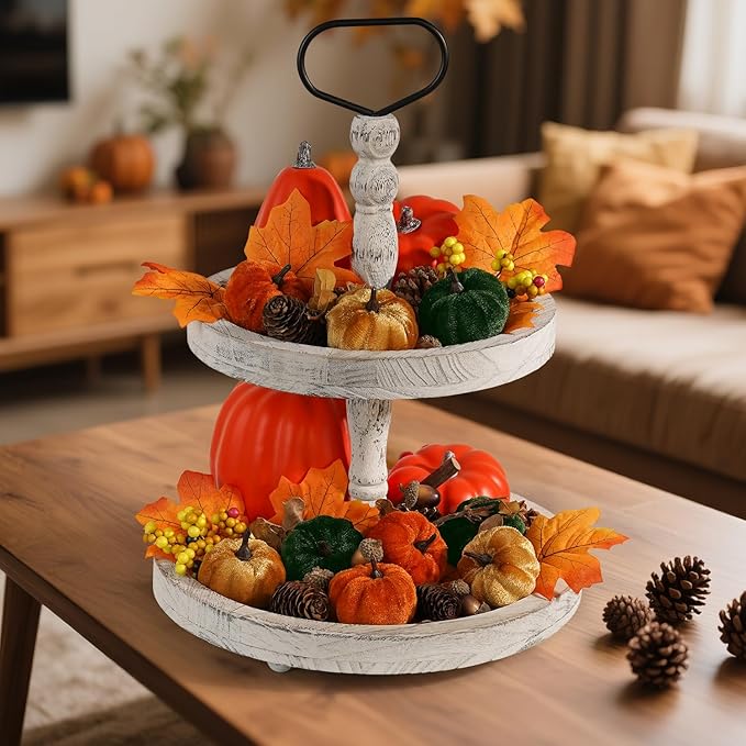 Artmag Fabric Pumpkins Set Decor, 25 PCS Fall Artificial Maple Leaves, Harvest Pumpkins, Acorns, Pine Cones and Orange Berry Stems Decorations for Fall Thanksgiving Table Home
