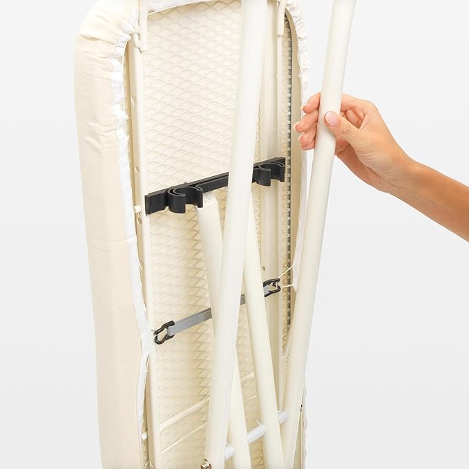 Brabantia Size A Compact Small Ironing Board (43x12 in) 7 Height Options, Adjustable Steam Iron Rest Holder (Denim Black) Non-Slip Feet, Anti-Collapse Child Locks