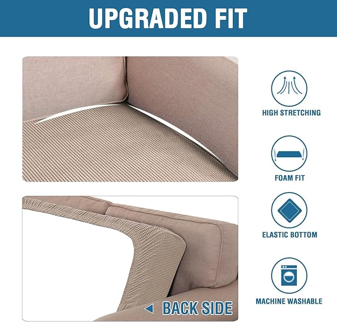 H.VERSAILTEX Super Stretch Individual Seat Cushion Covers Sofa Covers Couch Cushion Covers Slipcover Sets Thick Jacquard Textured Twill Fabric (1 Piece Chair Cushion Cover, Sand)