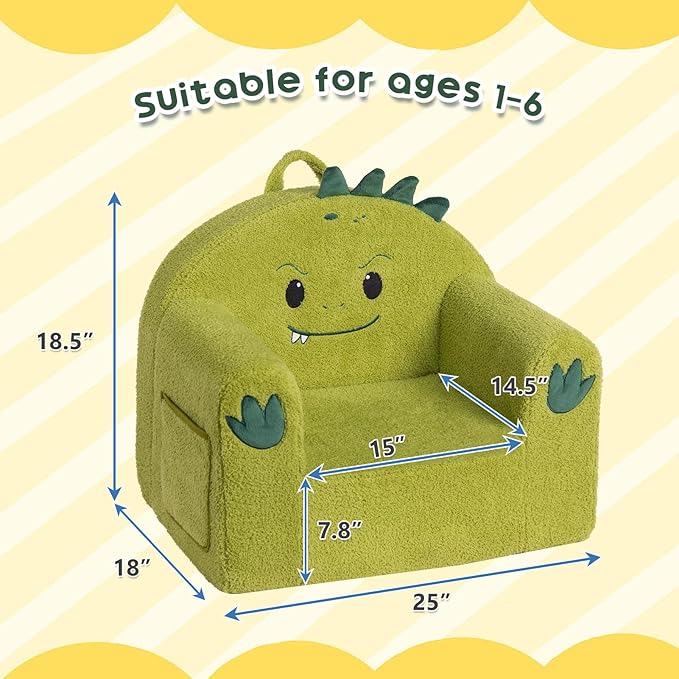 ALIMORDEN Animal Series Kid's Chair, Ultra-Soft Comfy Foam Filled Toddler Sofa Chair, Cute Animal-Shaped Design Toddler Couch, Lightweight Birthday for Baby Boys & Girls (Dinosaur)