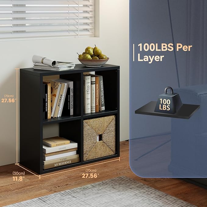 4 Cube Storage Organizer, Cubicle Open Back Decorative Book Shelf, 2-Tier Space Saving Storage Shelf Bookcase, Metal Display Shelf for Living Room,Office,Closet