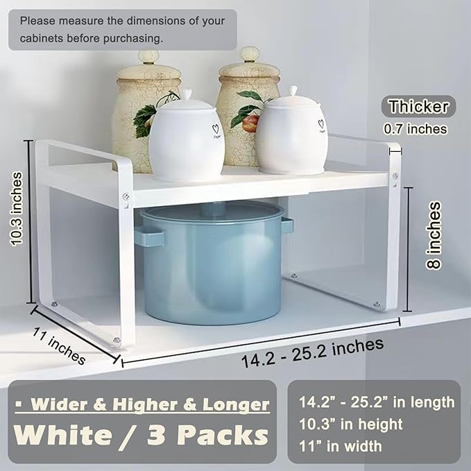 3 Pack Expandable Cabinet Shelf Organizer Kitchen Shelf Riser Stackable Pantry Shelves Kitchen Organizers and Storage Metal Spice Rack Countertop Organizer Cupboard Adjustable Shelfs Desk Rack Shelf