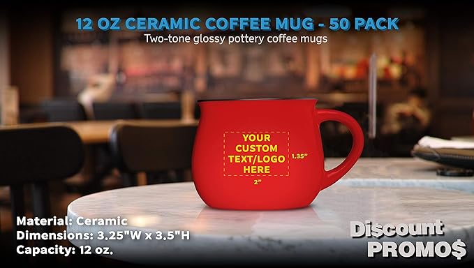 Custom Glazed Campfire Coffee Mugs 12 oz. Set of 50, Personalized Bulk Pack - Perfect for Coffee, Tea, Espresso, Hot Cocoa, Other Beverages - Red