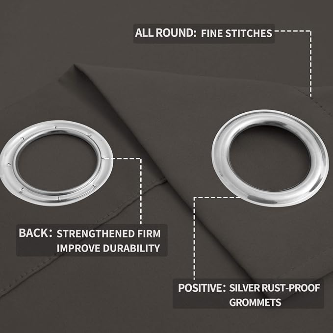 Easy-Going Blackout Curtains for Bedroom, Solid Thermal Insulated Grommet and Noise Reduction Window Drapes, Room Darkening Curtains for Living Room, 2 Panels (52x96 in,Taupe)