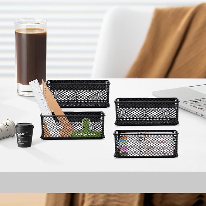 6.29'' × 2.28'' × 2.48 Black Magnetic Basket for Refrigerator Magnetic Organizer Holder Locker Organizer for Home Office Accessories Magnetic Basket for Whiteboard,Set of 4