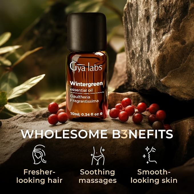 Gya Labs Wintergreen Essential Oil for Diffuser - 0.34 Fl Oz - 100% Pure Natural Wintergreen Oil for Skin, Hair, Massage & Candle Making Scent