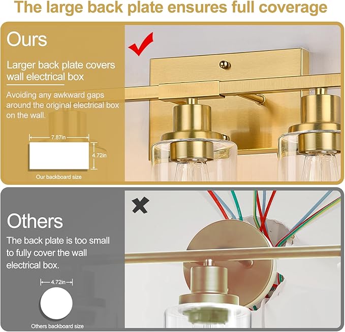 5-Light Bathroom Vanity Light with Clear Glass Shades, Brushed Gold Bathroom Light Fixtures Over Mirror, Modern Vanity Light for Mirror Living Room Cabinet Bedroom Porch