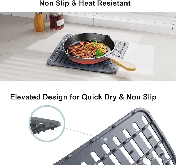 GSlife Expandable Sink Dish Drying Rack - Stainless Steel Capacity Adjustable Over The Sink Dish Rack (13.4''-20.4'') with Sink Mat and Utensil Holder, Silver